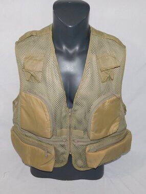 VTG L.L. Bean Fly Fishing Vest Mesh Khaki Tan Mens XL Utility Pockets
